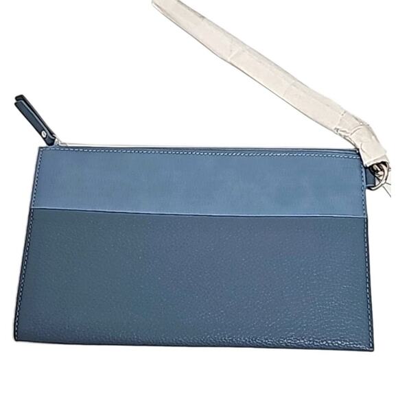 Chico's Pull Tie Zipper Wristlet Accessory Promo Blue Faux Leather 8.5" (NWT) - Picture 1 of 6